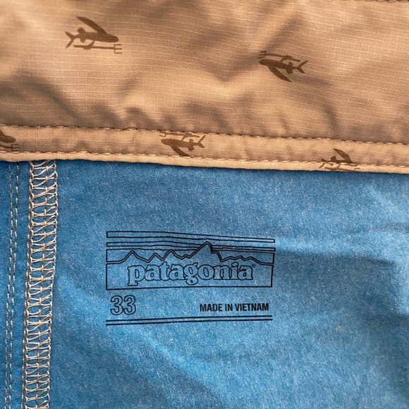 Patagonia Men’s Scallop Hem Stretch Wavefarer Boadshorts Blue Green Tan Size 33 - Picture 5 of 7